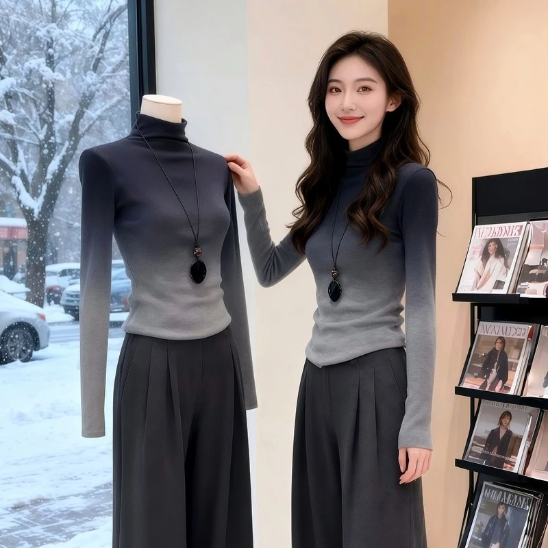 La Chapelle/拉夏贝尔秋冬款针织衫打底衫上衣秋冬新款高领显瘦渐