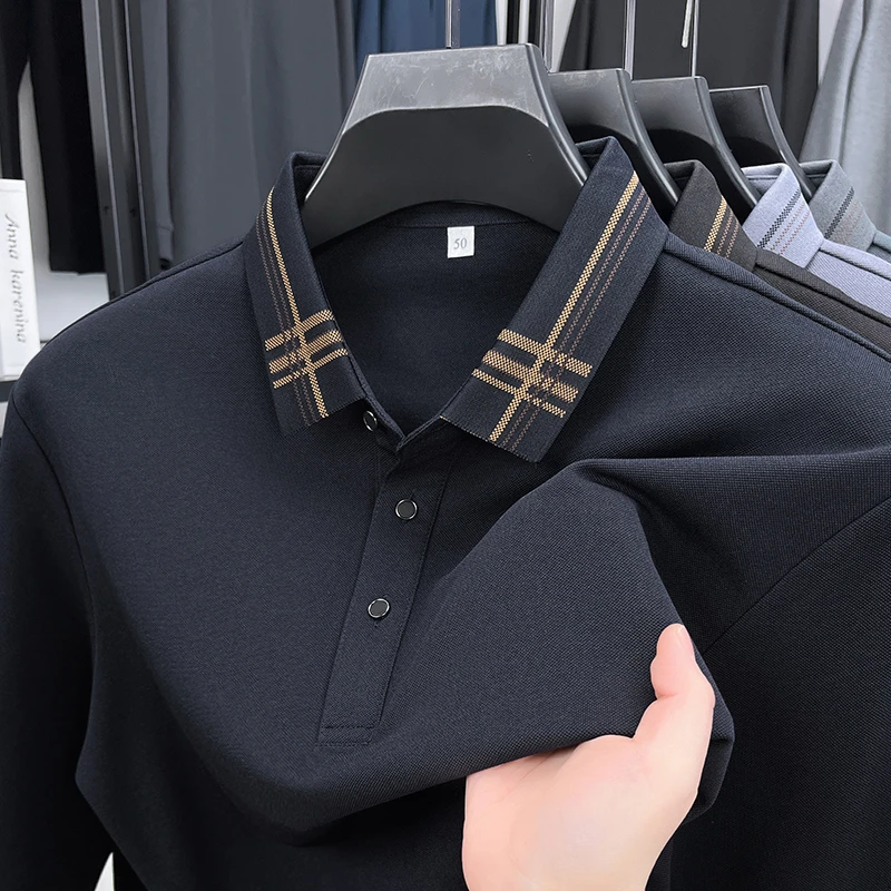 皮尔卡丹长袖t恤男士中老年爸爸春装高端商务休闲翻领时尚Polo衫