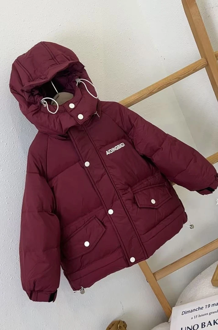 YRF-9907 红色 儿童纯色防寒服 男女童洋气连帽防寒服外套