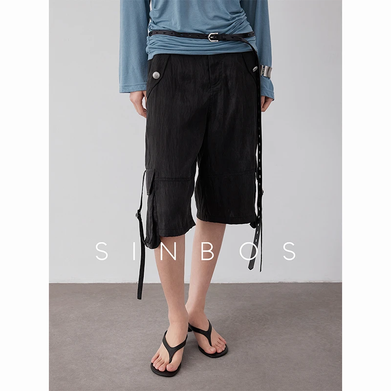 SINBOS风絮 美式工装裤女宽松酷飒风直筒薄款短裤2025夏新款裤子