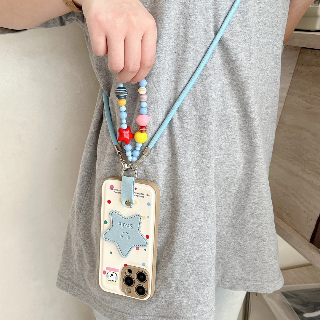 高级精孔带斜跨绳星星手机壳13适用苹果16promax新款15女12华为14