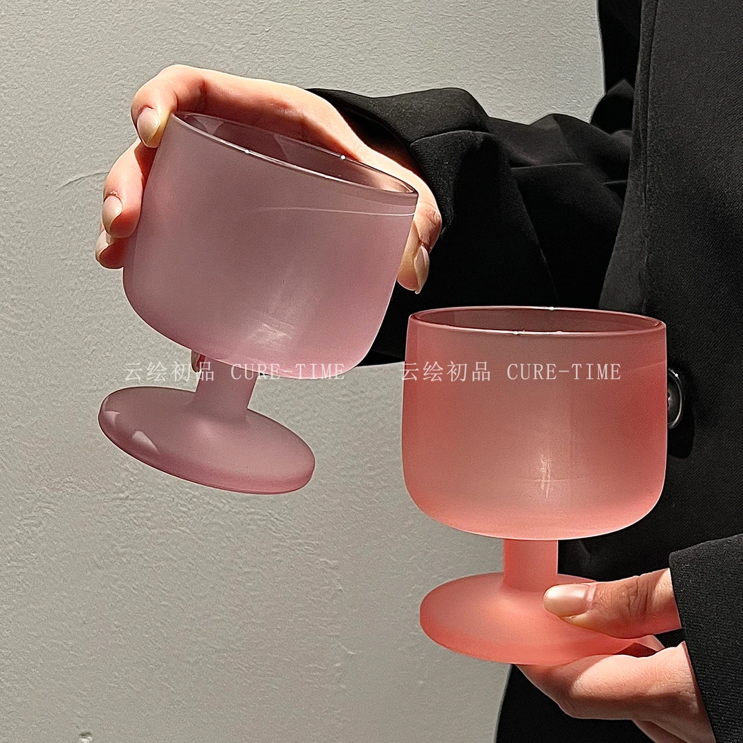 小众设计磨砂质感红色矮脚杯氛围感甜酒杯红酒杯家用红酒葡萄酒杯