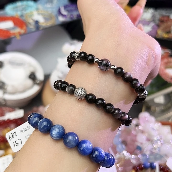 水晶手链银S925镶嵌黑曜石