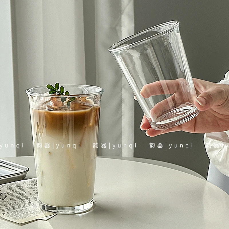 网红翻口咖啡杯冰霸杯玻璃杯透明冷饮杯家用果汁冰美式创意奶杯