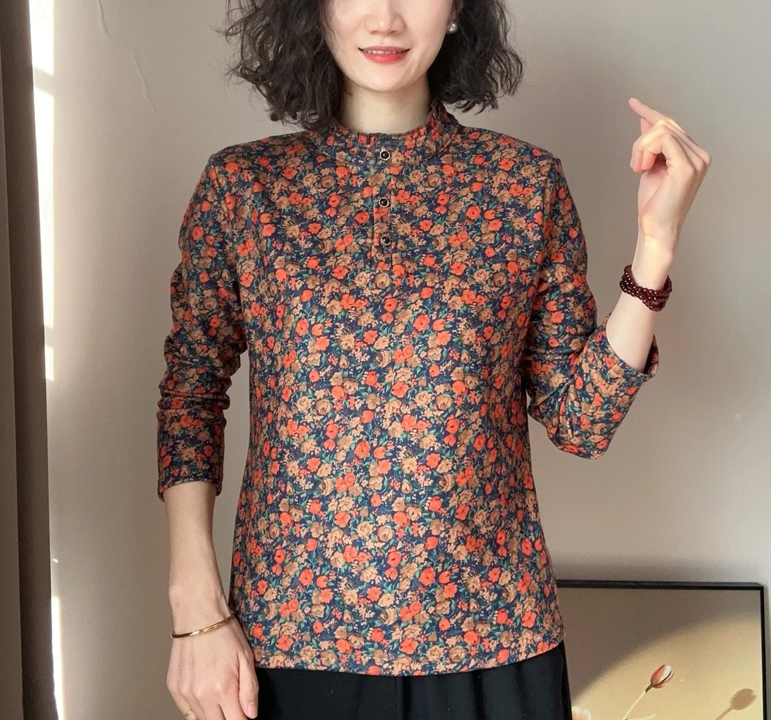 冬季加绒保暖双面绒妈妈装气质大方女士打底衫