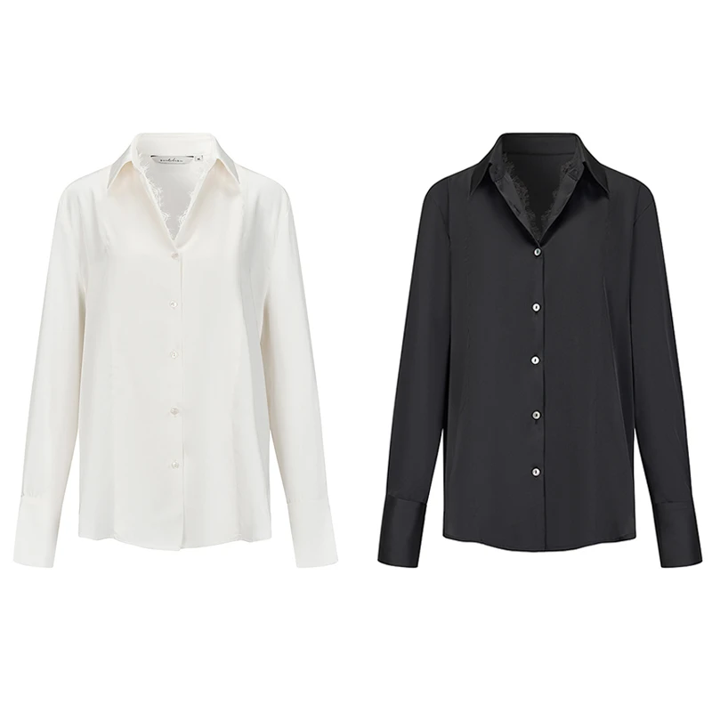 蕾丝花边长袖衬衣2025春季新款女气质设计感百搭宽松长袖上衣衬衣