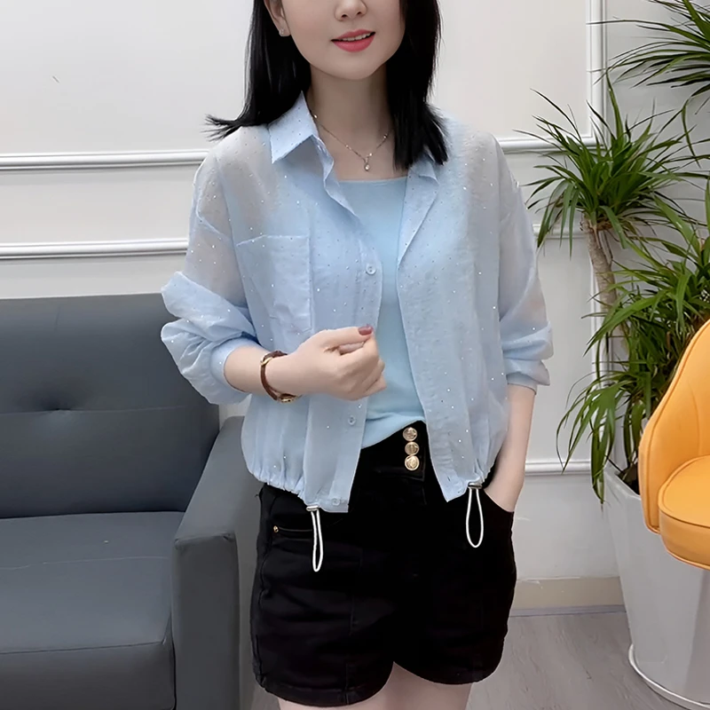 时尚简约休闲宽松衬衫女2025夏季新款小个子韩系休闲防晒衣短外套