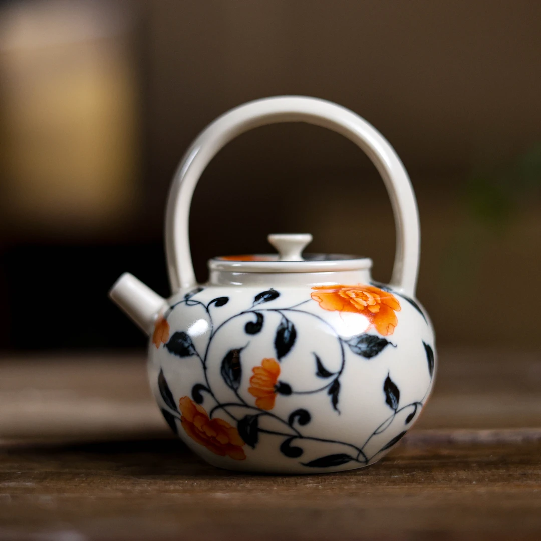 【陶珊居】缠枝月季小提梁壶（聖甫0113）