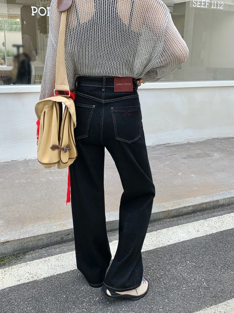 欧货SMF25秋季黑金高定四面弹糯米软牛窄版阔腿牛仔直筒理想裤女
