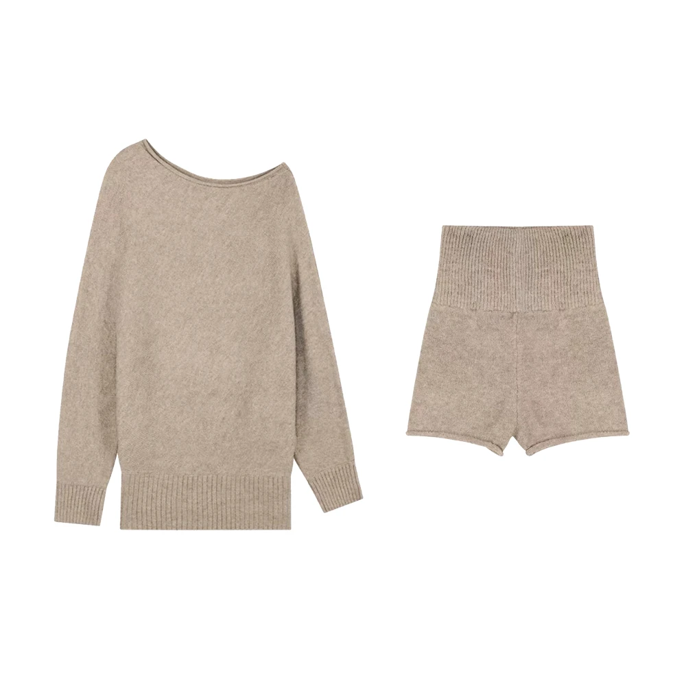 冬季设计感短裤套装气质简约风毛织套装F595088