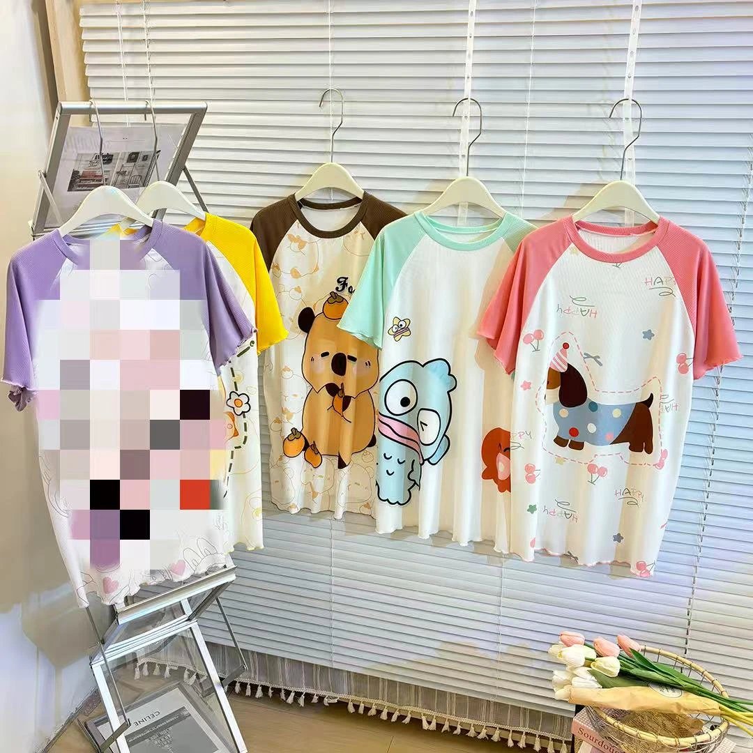 【LABUBU】夏季新款儿童插肩卡通睡裙女童宝宝连体薄款家居服短袖