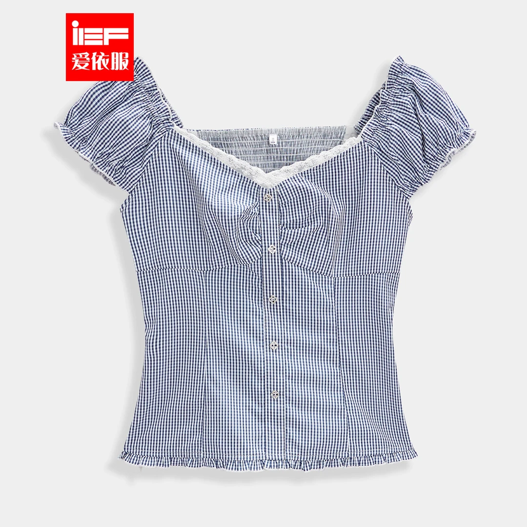 IEF/爱依服2025夏季新款韩版纯欲风时尚格子设计显瘦百搭修身上衣