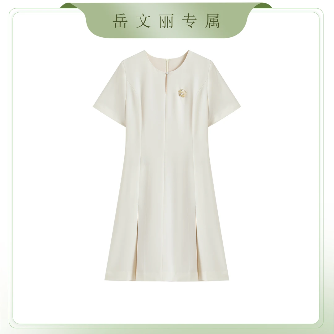 【岳文丽专属】新款收腰显瘦A字百褶高贵气质夏季连衣裙优雅裙子