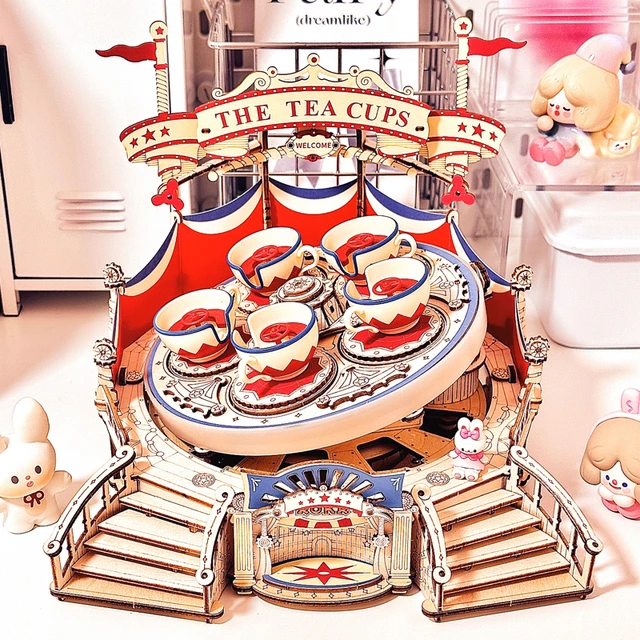若态若客童话转转杯木质拼装拼图立体3D模型手工音乐盒摆件礼物女