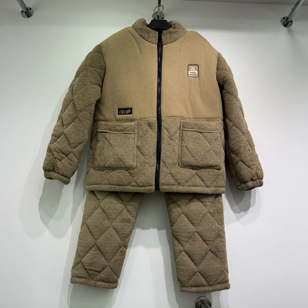 男士三层夹棉家居服套装，加厚保暖可外穿，冬季居家外出慵懒风