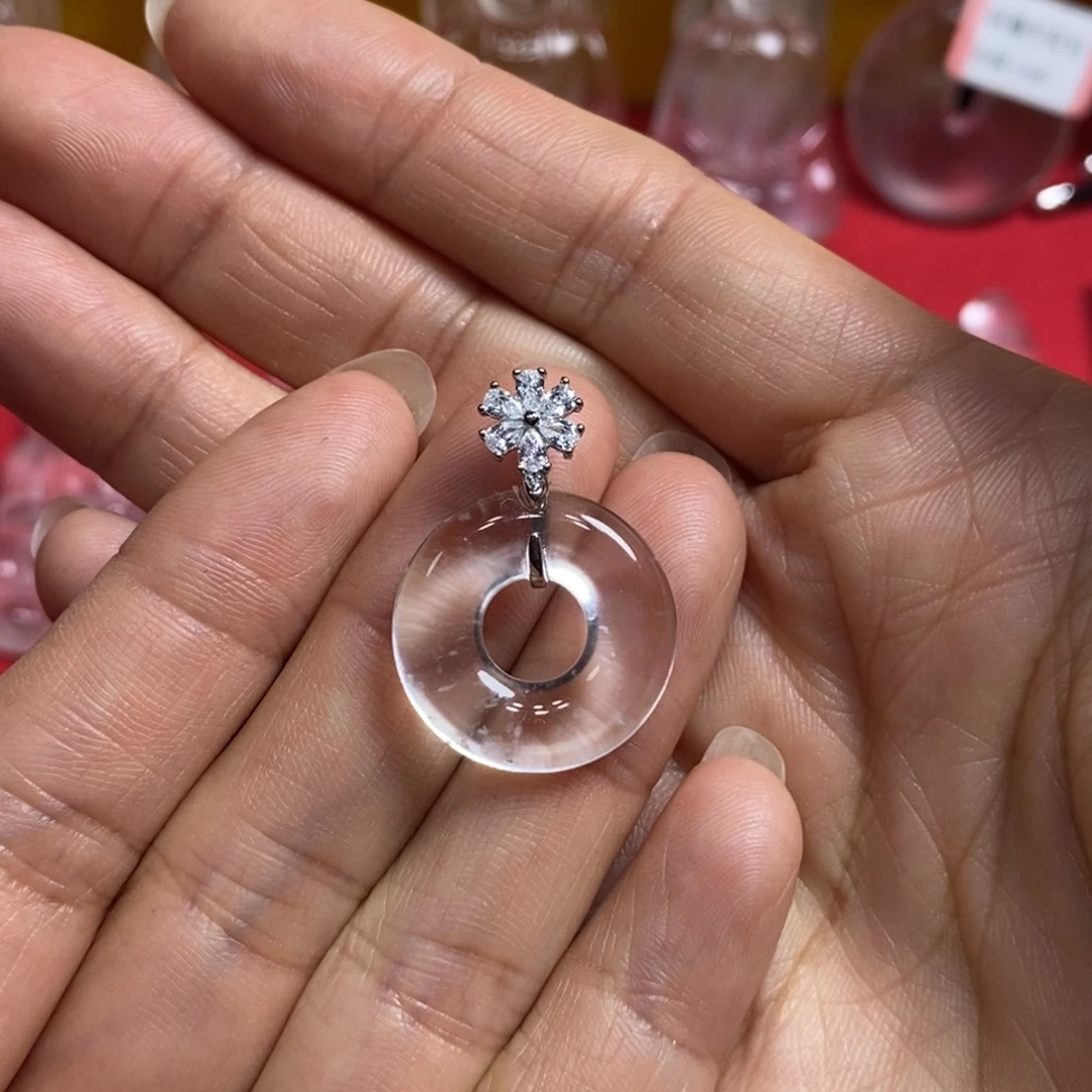 石英质玉银S925镶嵌吊坠(不含链)