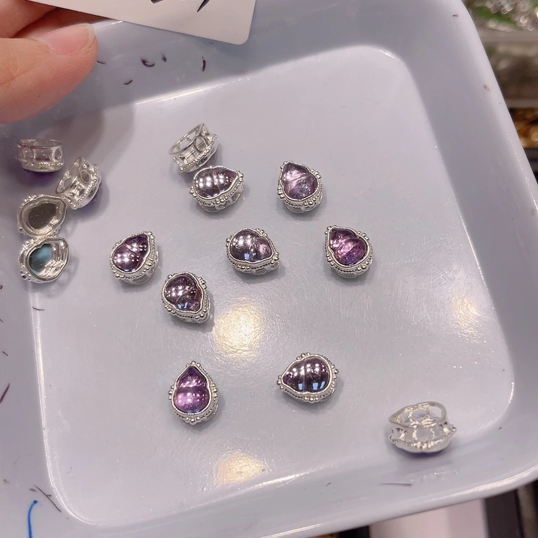 水晶珠宝半成品银S925镀金镶嵌95 。