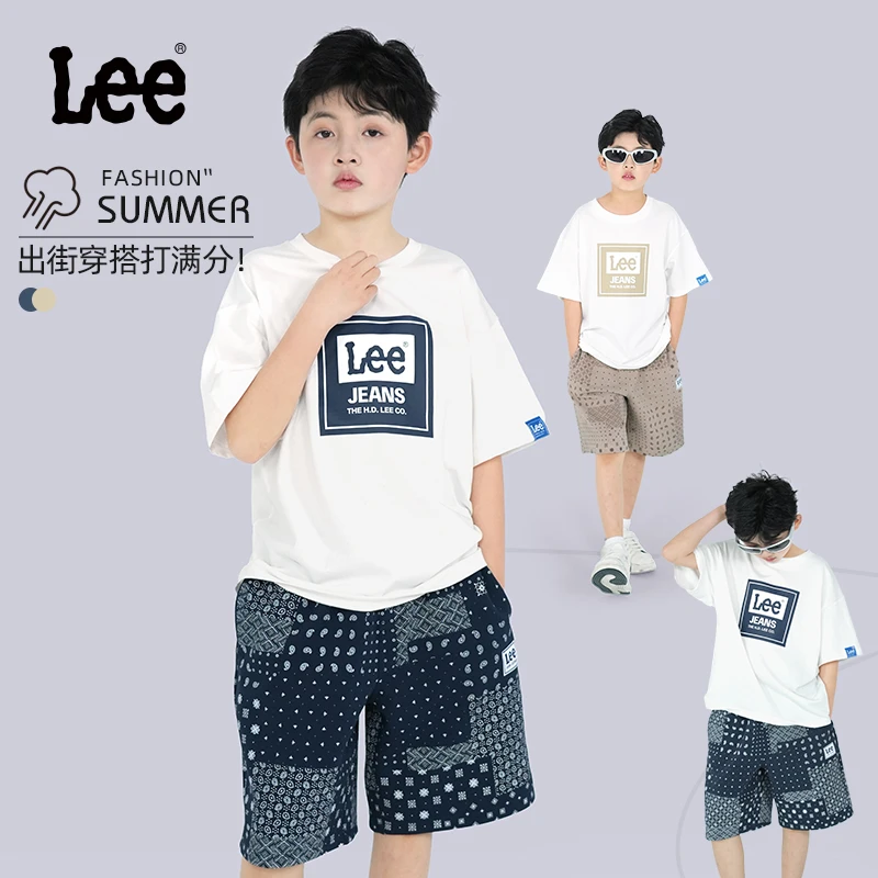 Leekids短袖套装儿童T恤短裤两件套中大童夏运动童装LK5X3HUS0819