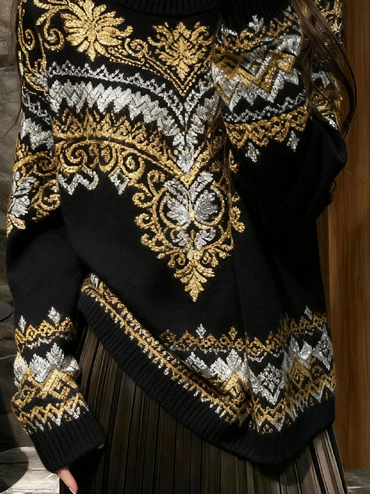 2025年秋季新款独特漂亮高级感温柔风宽松慵懒软糯国风提花毛衣女