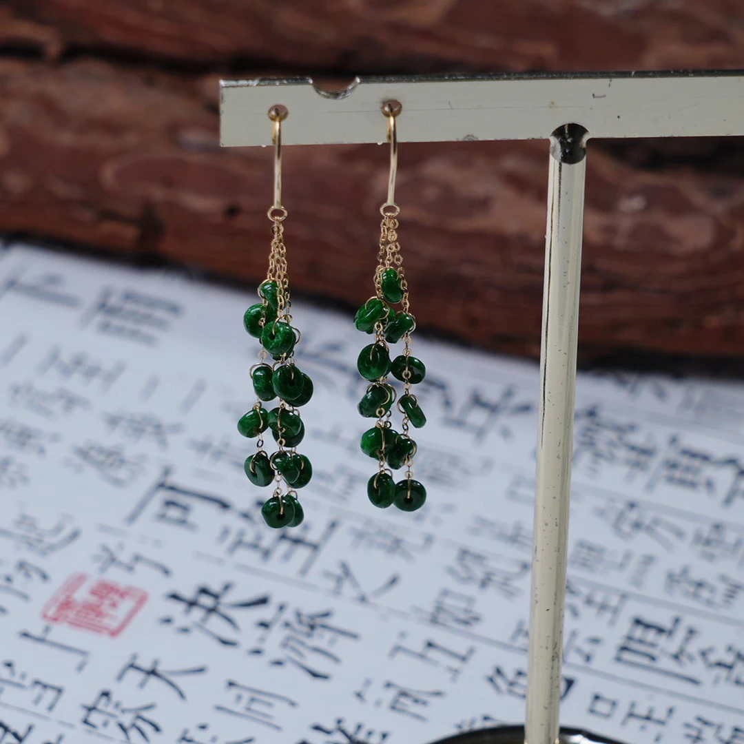 天然翡翠18k镶嵌耳钩B款气质百搭