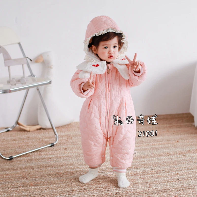 女宝连体宝宝加厚棉可爱外出服21001厚连体外套连体帽子可拆