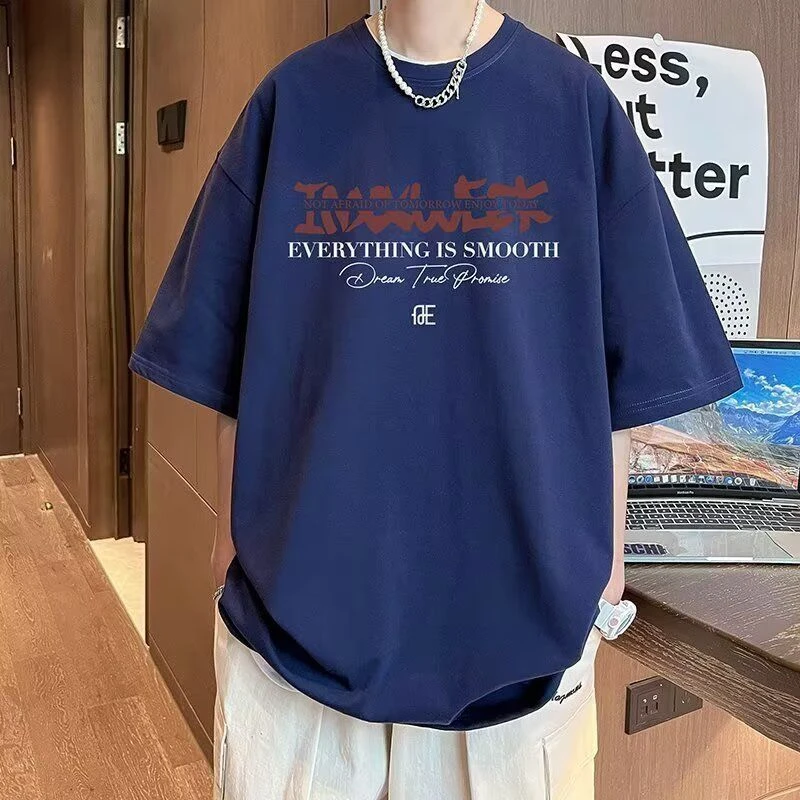 纯棉短袖t恤男装夏季宽松美式潮牌字母印花上衣服学生半袖体恤衫