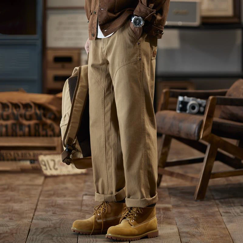 2025春秋新款直筒复古裤子男美式高端宽松工装男生秋季休闲长裤