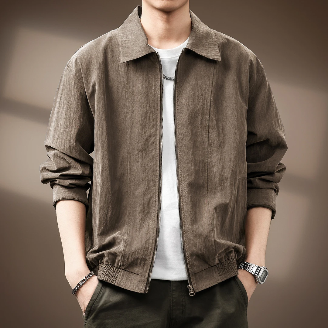春秋新款高端轻薄莱赛尔易打理夹克男美式复古宽松休闲上衣外套男