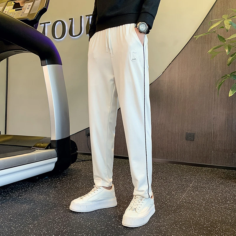 殿若男士夏季九分裤潮牌痞帅新款轻奢男裤运动休闲条纹小脚休闲裤