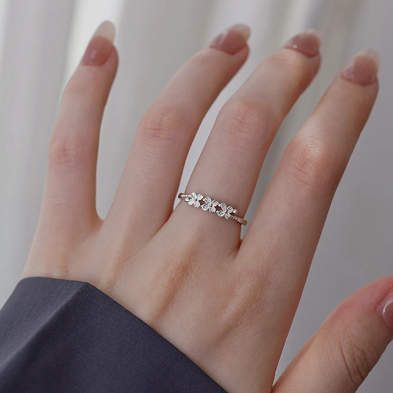 足银戒指 999纯银花朵戒指女2025新款爆款小众时尚指环做旧食指戒