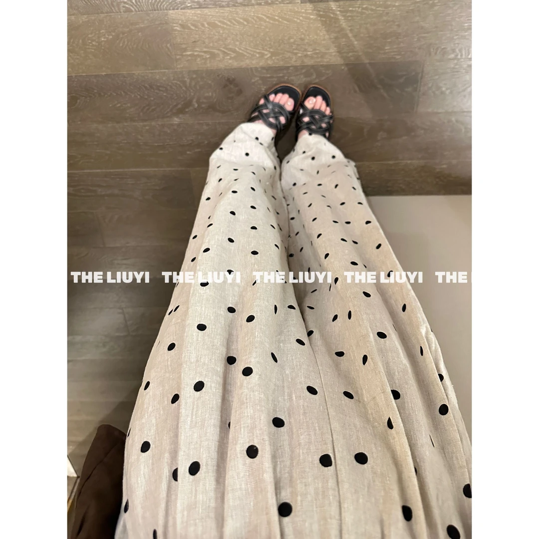 【LIUYI】韩系亚麻波点松紧腰休闲裤57184