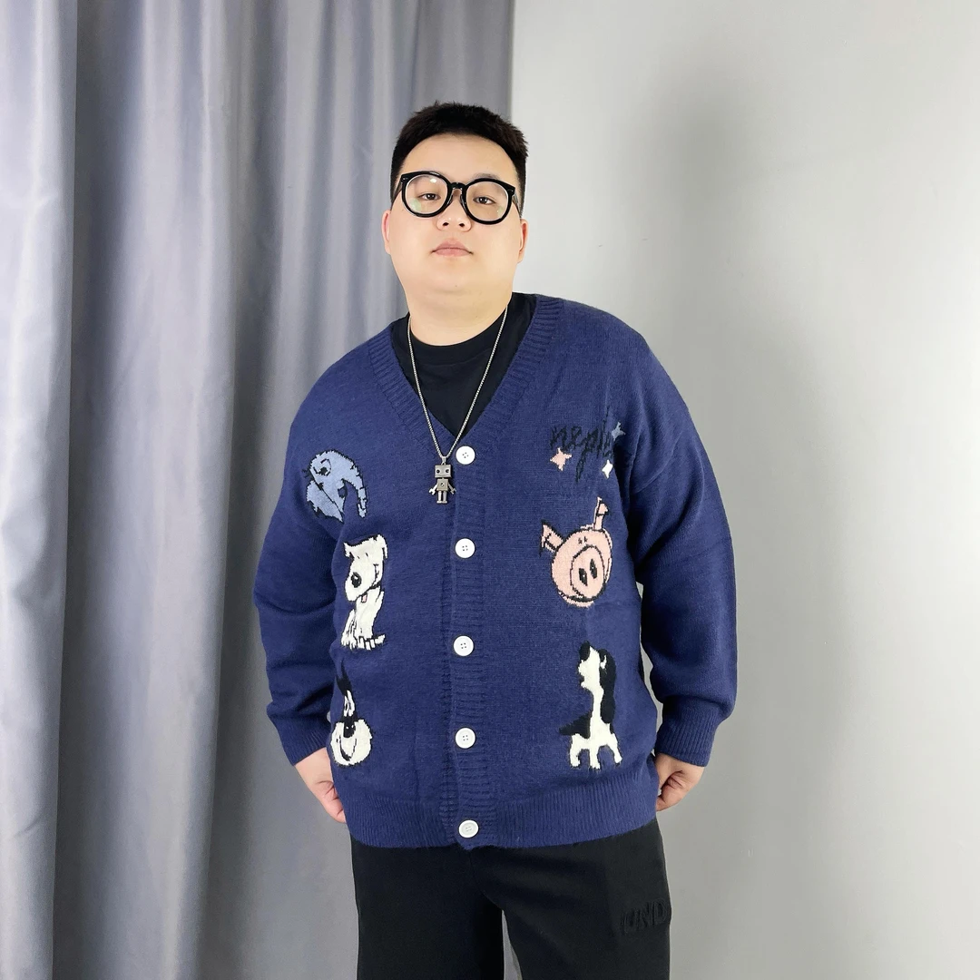 大仙仙儿2025秋冬新款男士休闲宽松大码开衫小外套印花针织衫毛衣