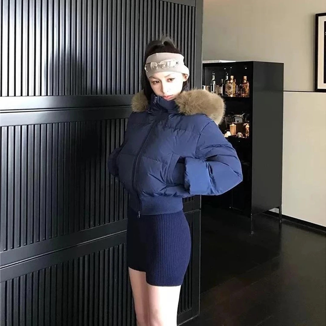 芬兰雪境大毛领棉服2025新款短款冬装小个子女加厚收腰棉衣外套潮