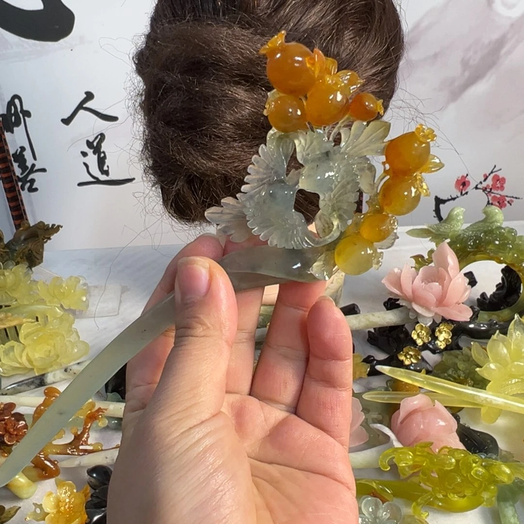 定制蛇纹石玉毛货发饰