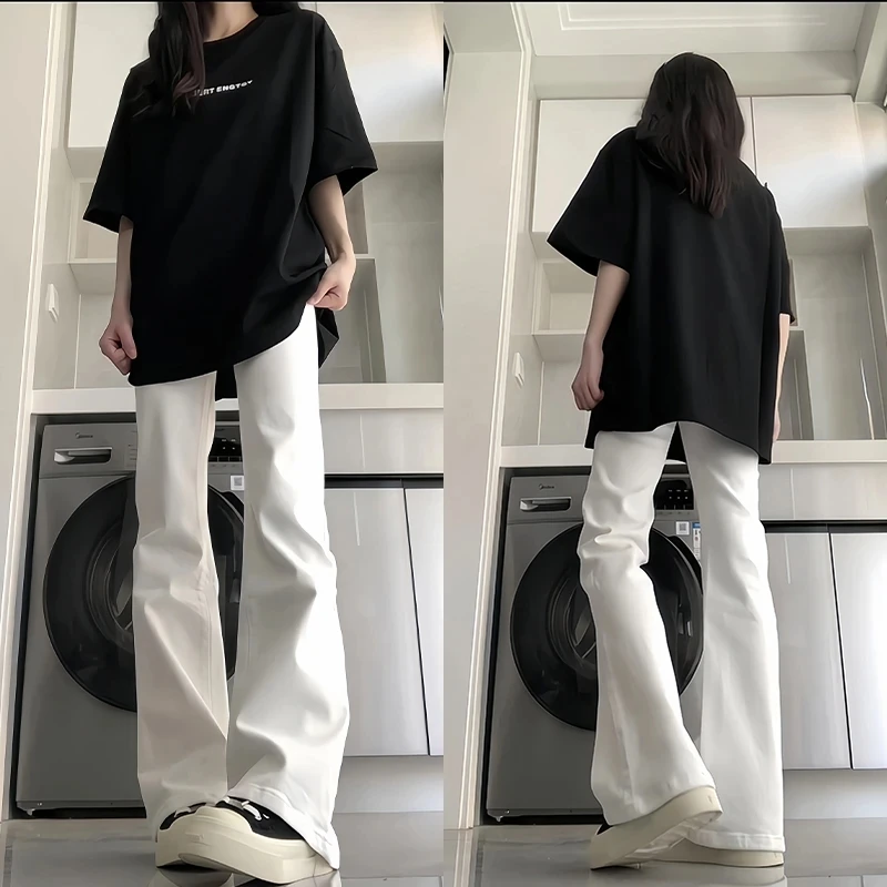 白色517弯刀牛仔裤男夏季薄款高腰显腿长裤子cleanfit窄版微喇裤