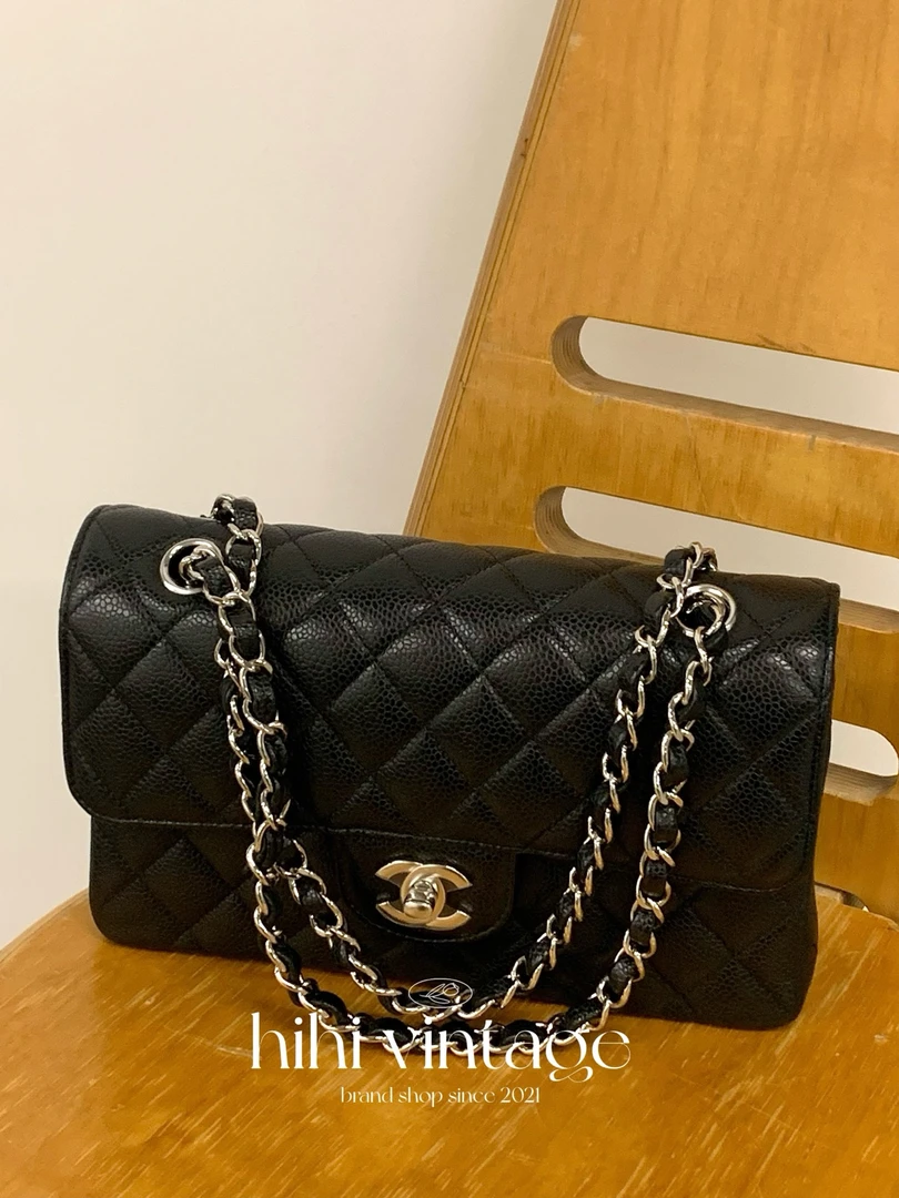 99新 Chanel/香奈儿  黑银荔枝纹CF小号单肩包 30开二店/12784274