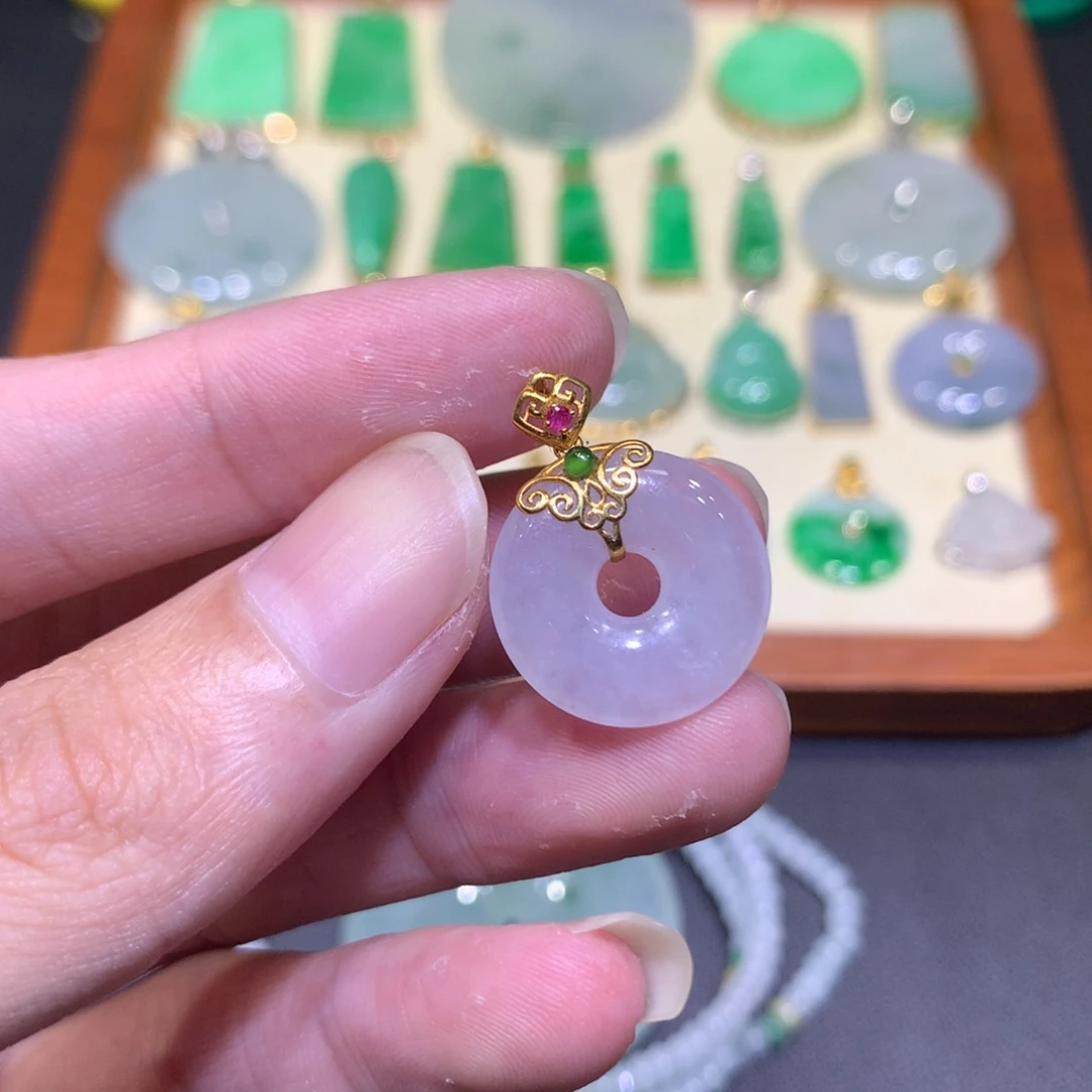 翡翠18K金镶嵌吊坠(不含链)