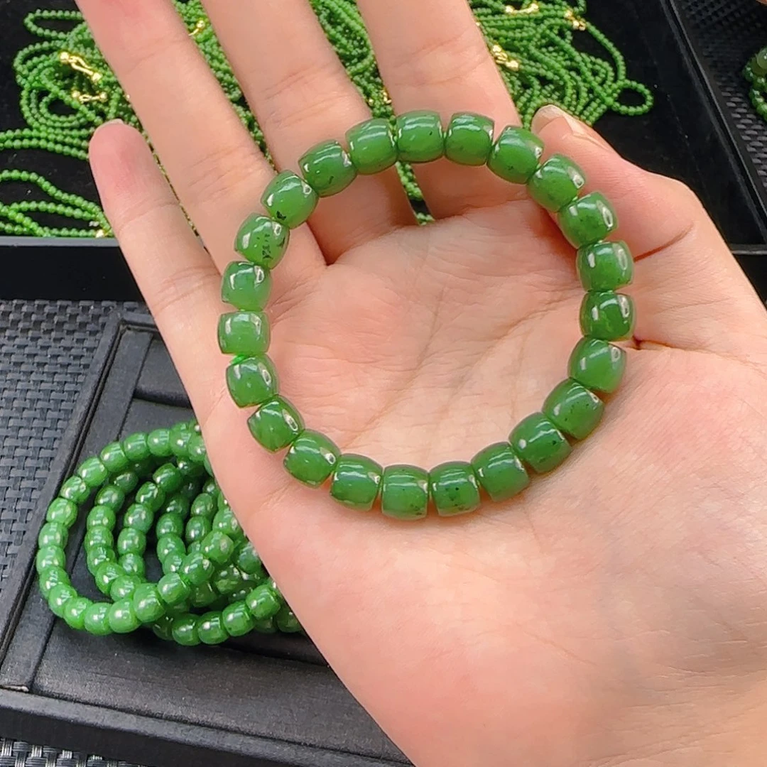 颈饰未镶嵌和田玉碧玉卡8.8老型手串