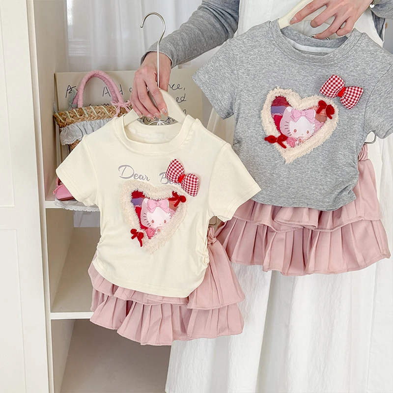 女童夏装套装儿童短袖T恤百褶裙两件套2025夏季宝宝半身裙蛋糕裙