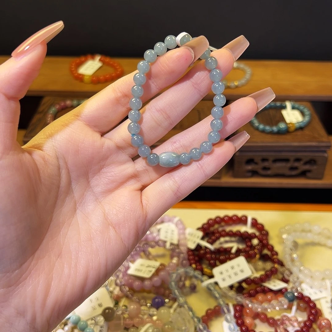 水晶手链银S925镶嵌翡翠1404