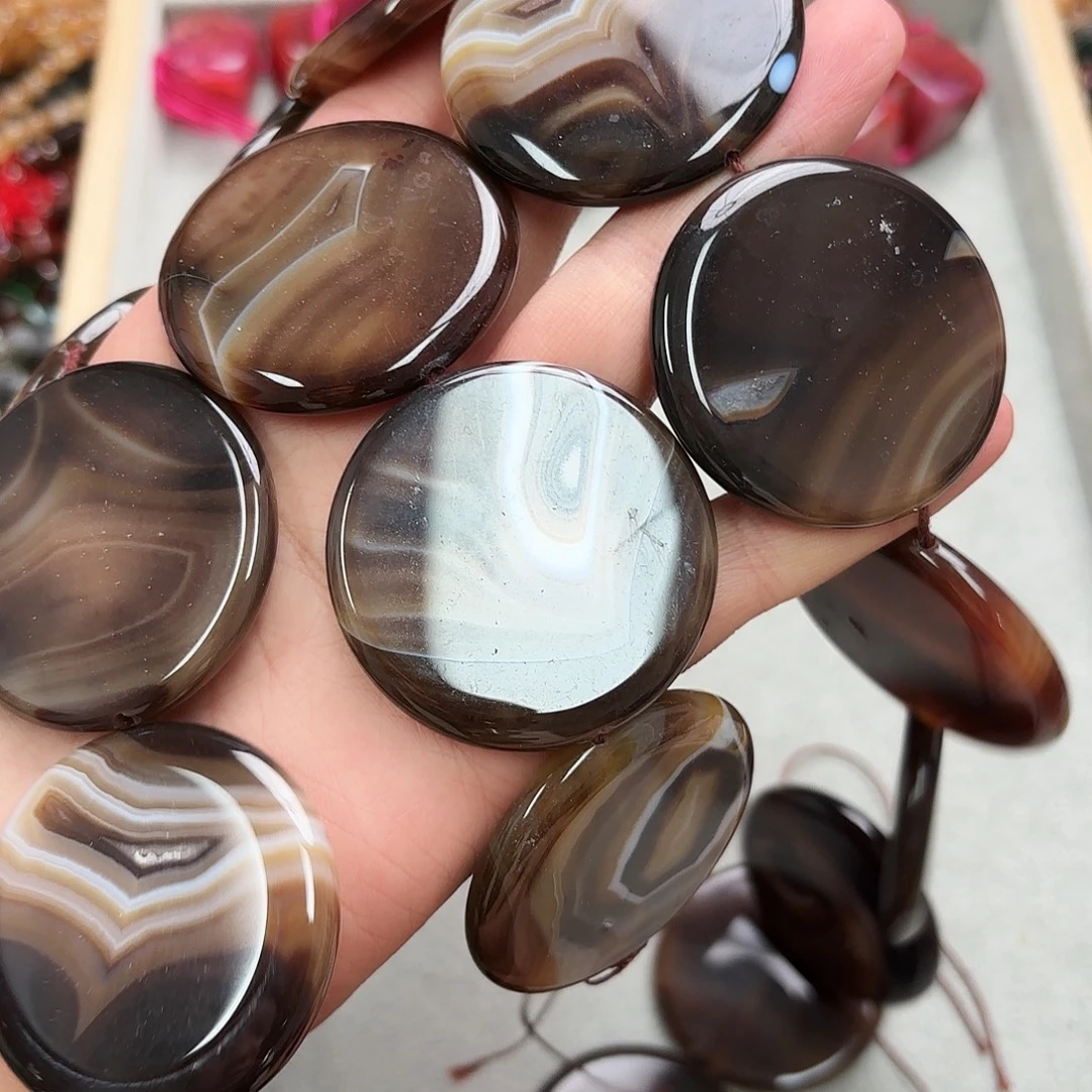 玛瑙/玉髓未镶嵌珠宝半成品卡45咖条纹圆饼一条大