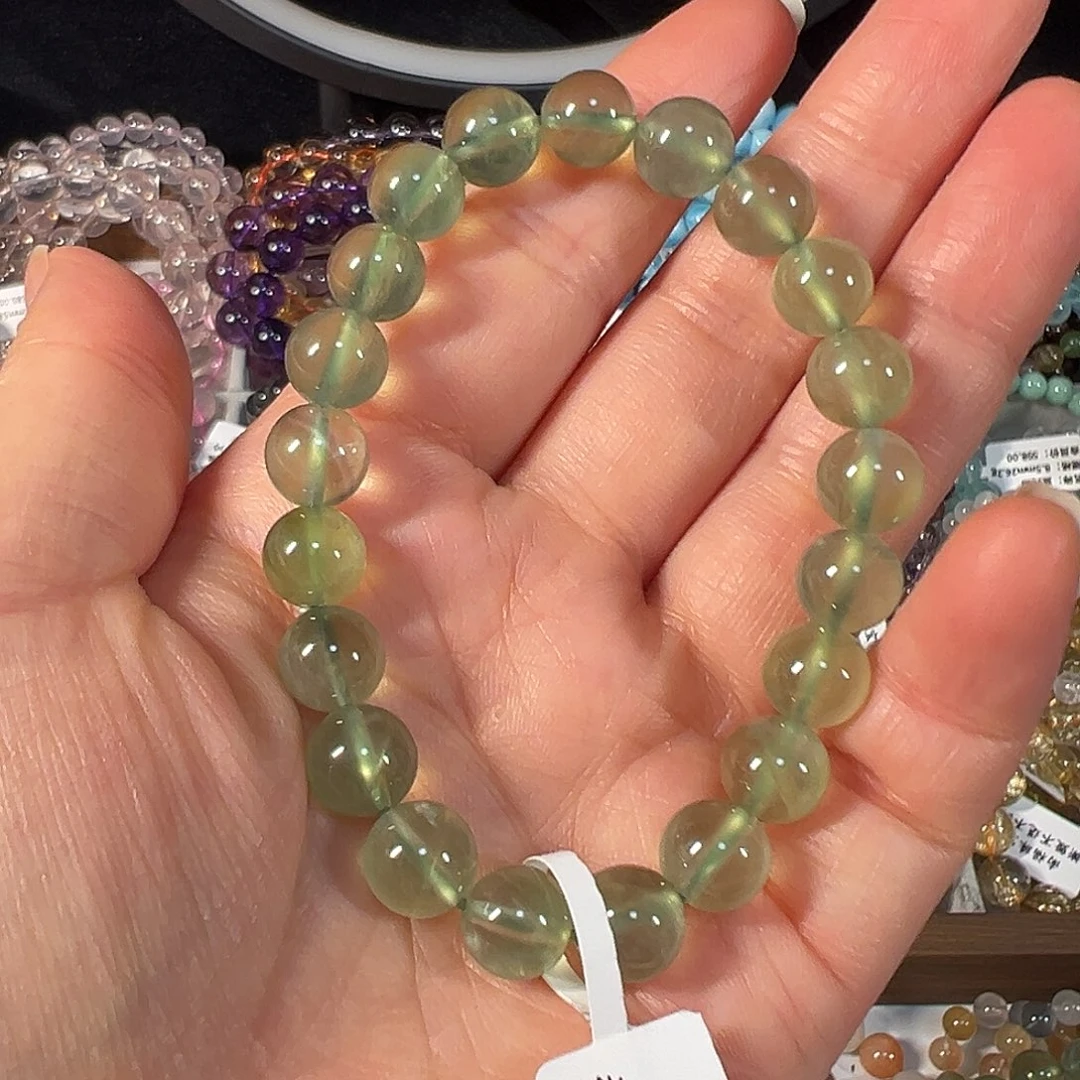 葡萄石未镶嵌手串绿葡萄9.2mm透体单圈手串