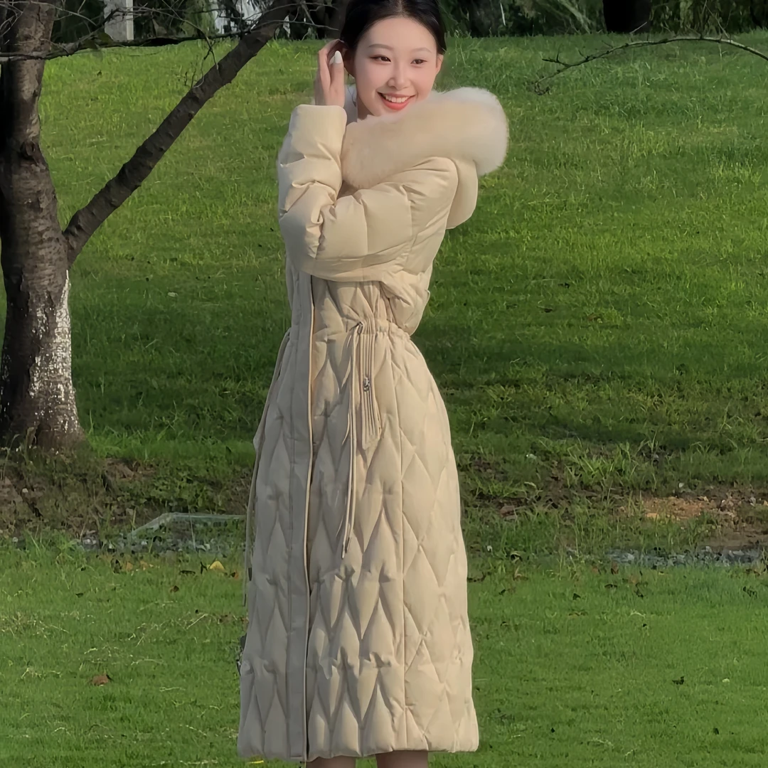 2025新款时尚百搭潮流女款冬季大毛领收腰连帽女士保暖外套1