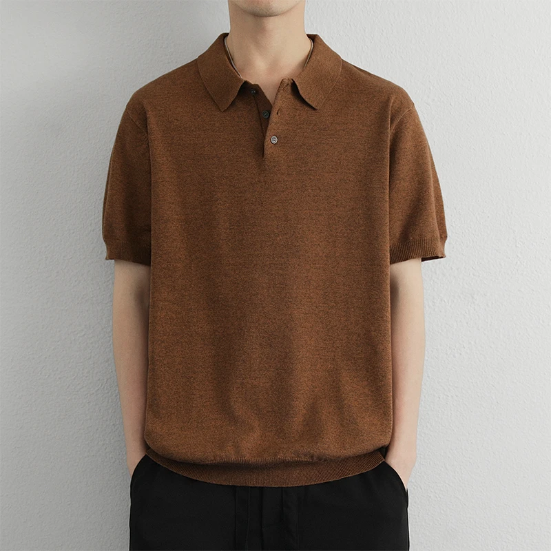t恤翻领套头POLO衫T恤衫上衣青年轻熟2025夏季新款男士针织短袖