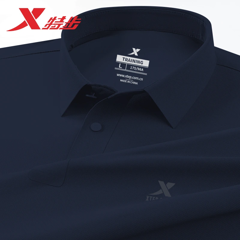 特步短袖T恤男2025夏季冰丝透气POLO衫翻领休闲男速干运动半袖t