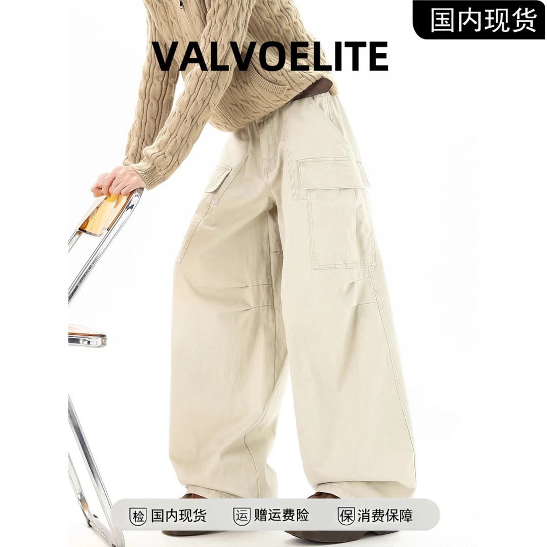 美式复古大口袋卡其工装弯刀裤男款秋季宽美式结构阔腿休闲裤