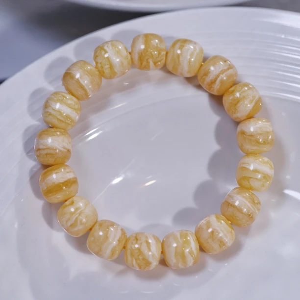 同料13mm俄料橘底红瓷白虎皮千层雪顺纹文玩老型珠蜜蜡手串单圈