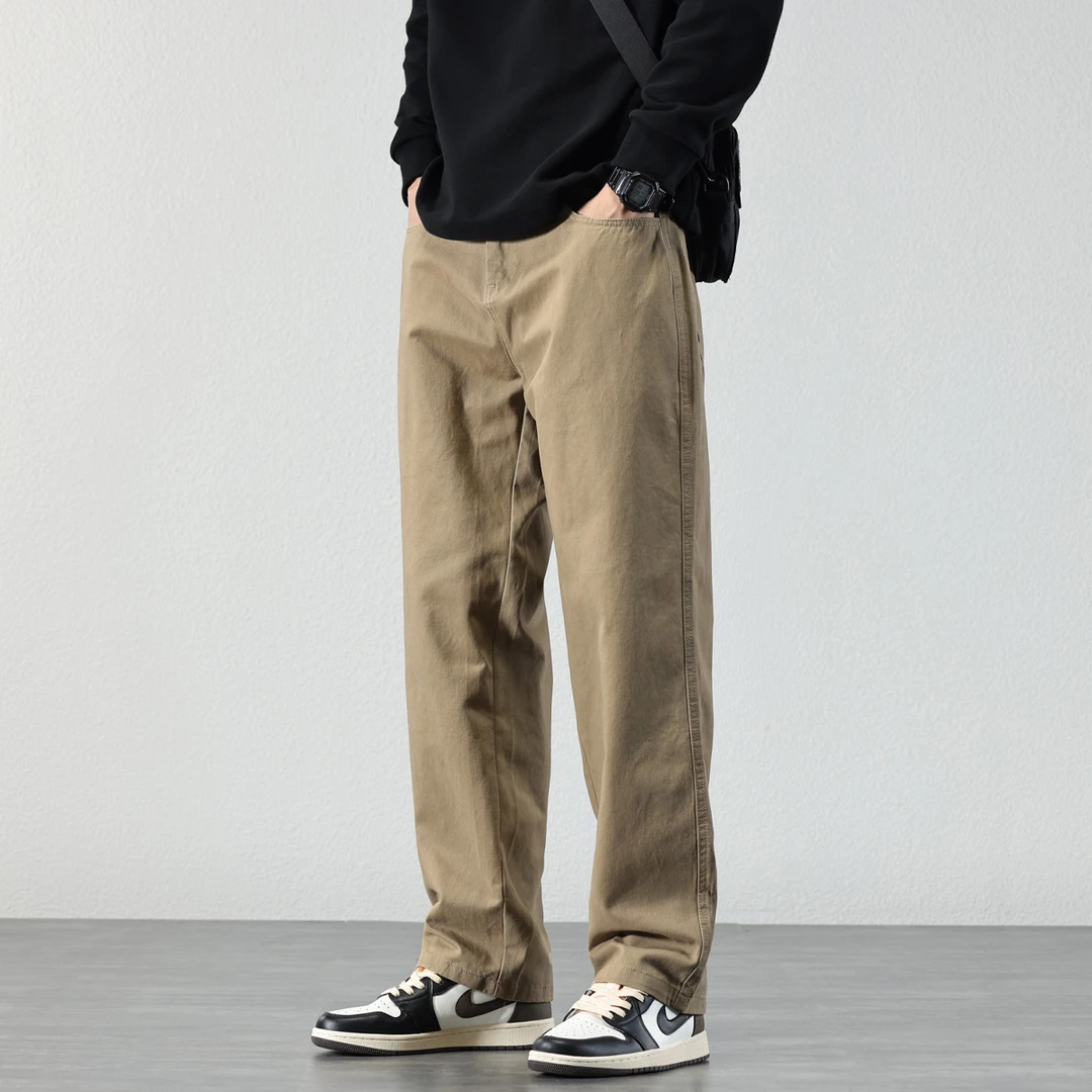 因纳巴敦秋冬简约休闲裤子男高街卡其长裤男士直筒宽松男裤