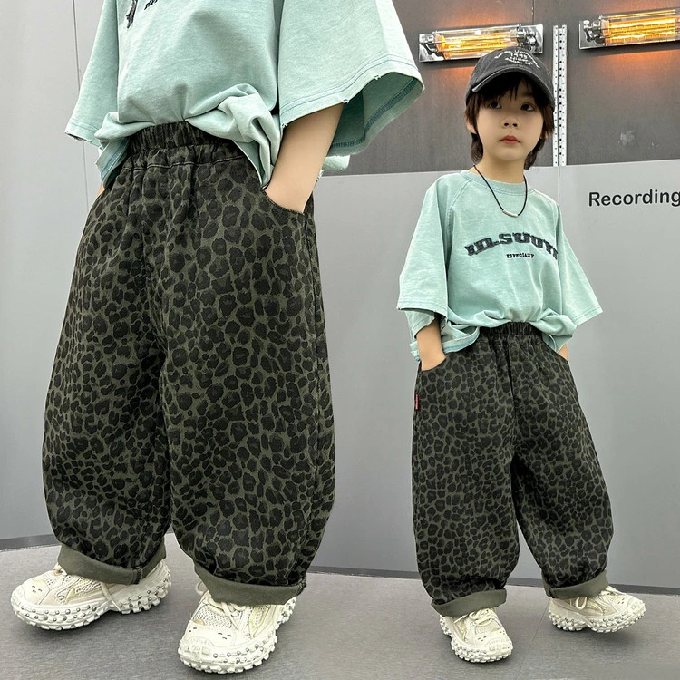 儿童韩版豹纹裤男童春秋新款韩范帅气休闲长裤时尚韩系裤潮