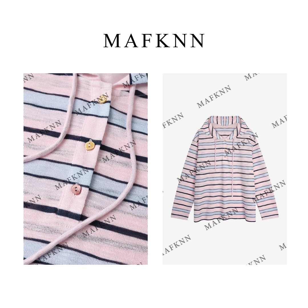 MAFKNN/玛肯时尚休闲简约百搭连帽条纹小衫上衣MK12033